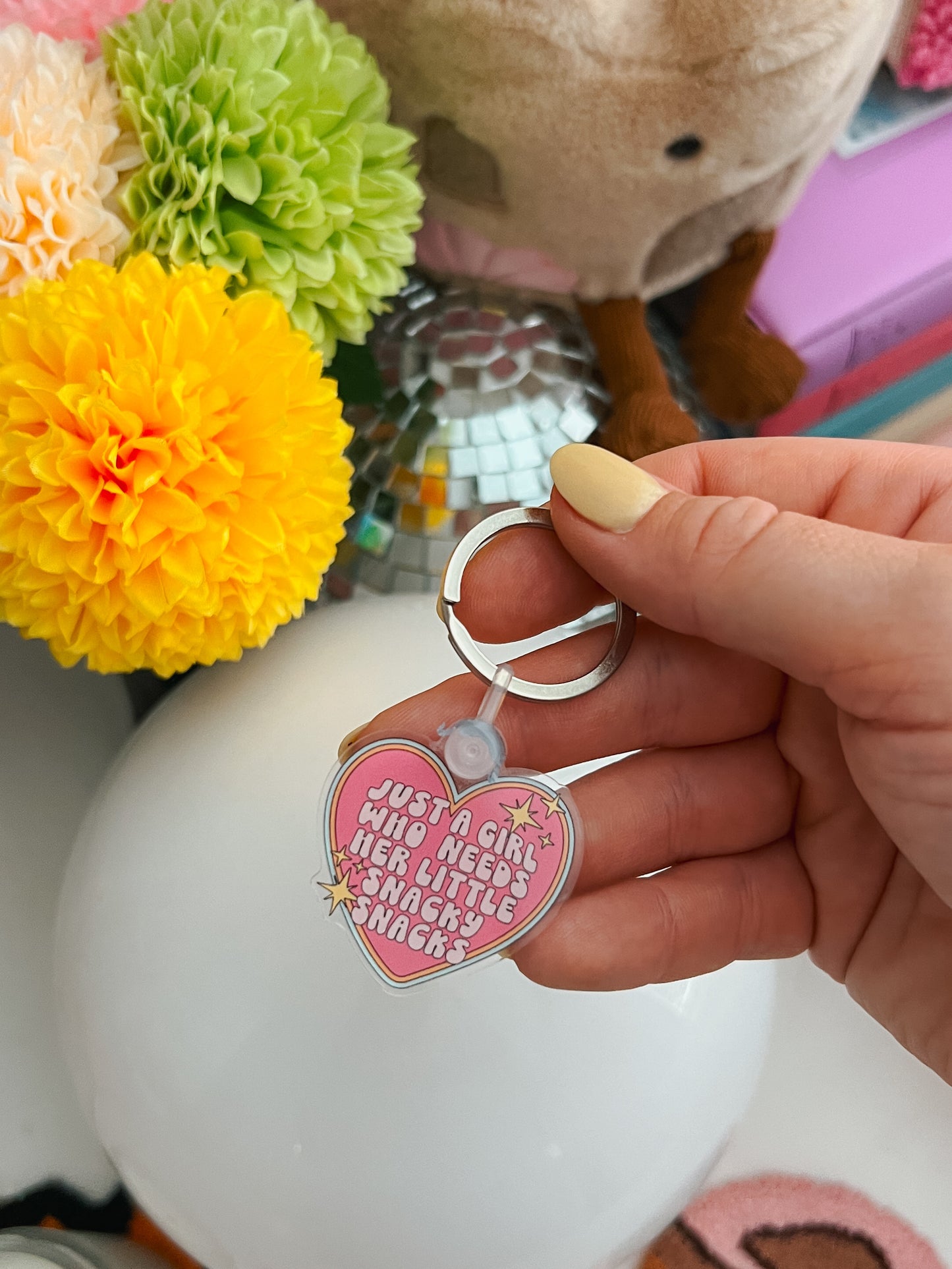 just a girl who needs her snacks snacks keychain