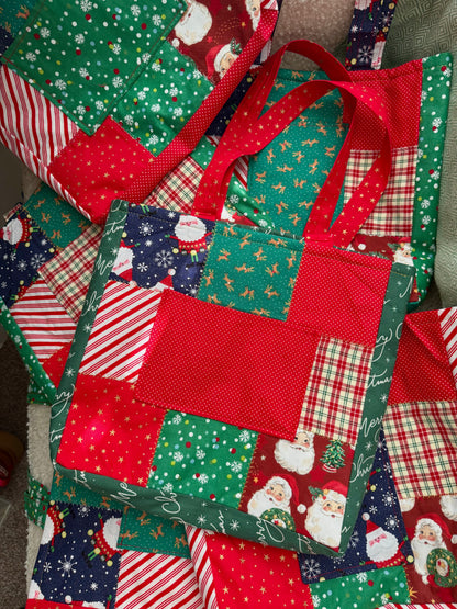 grandma’s christmas quilt tote bag