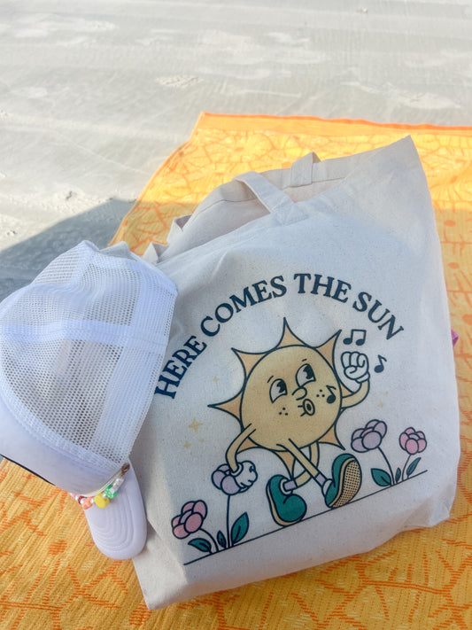here comes the sun tote bag